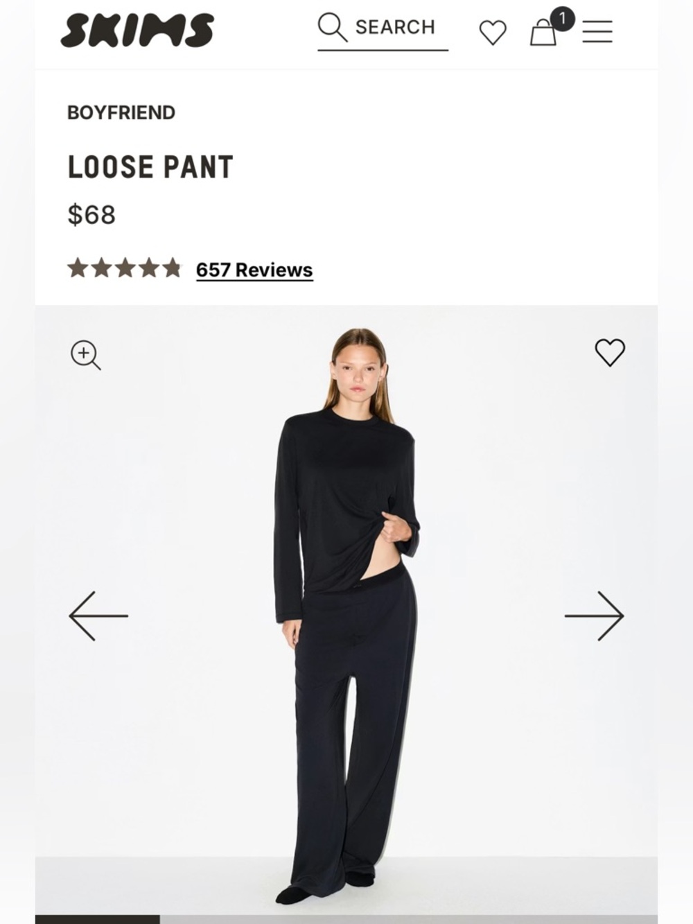 NWT SKIMS Black Loose Boyfriend Pant